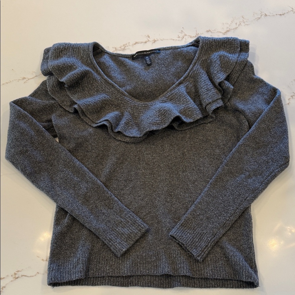 White House Black Market Charcoal Ruffle Sweater XS
